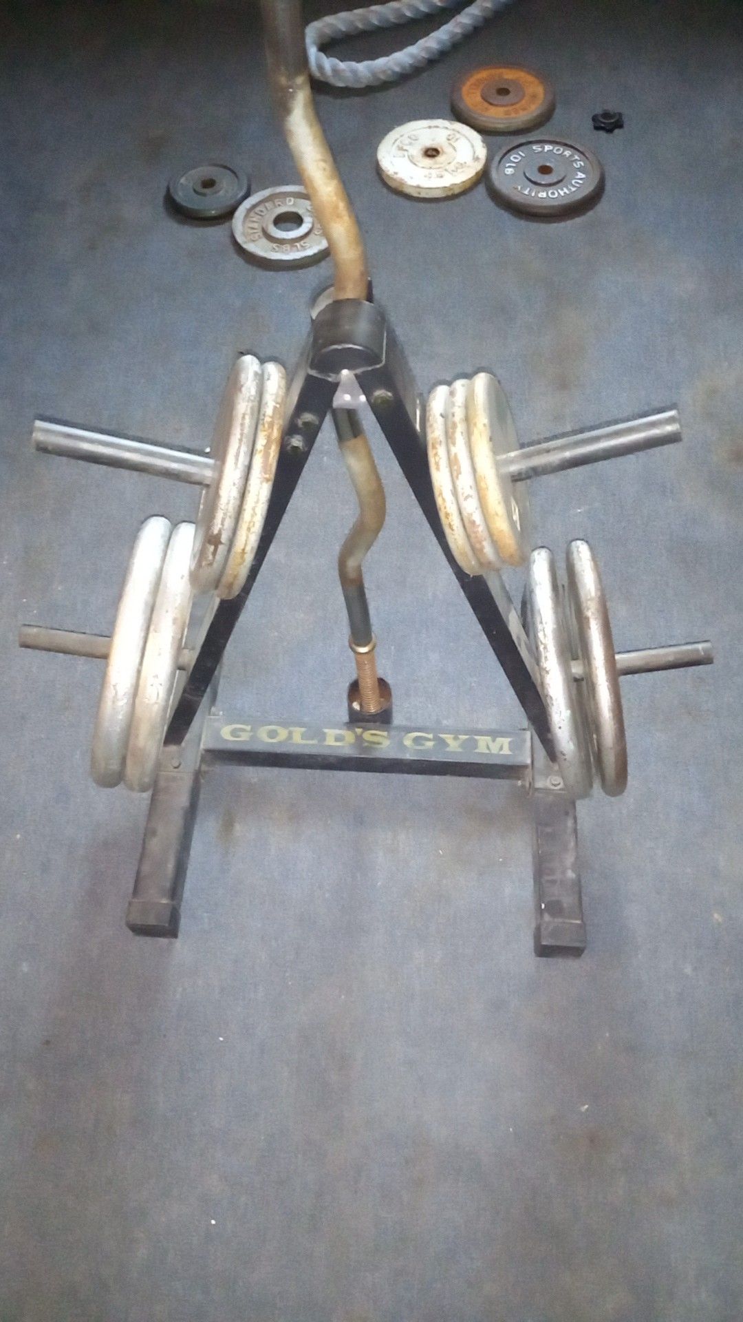 Weights with rack and curling bar