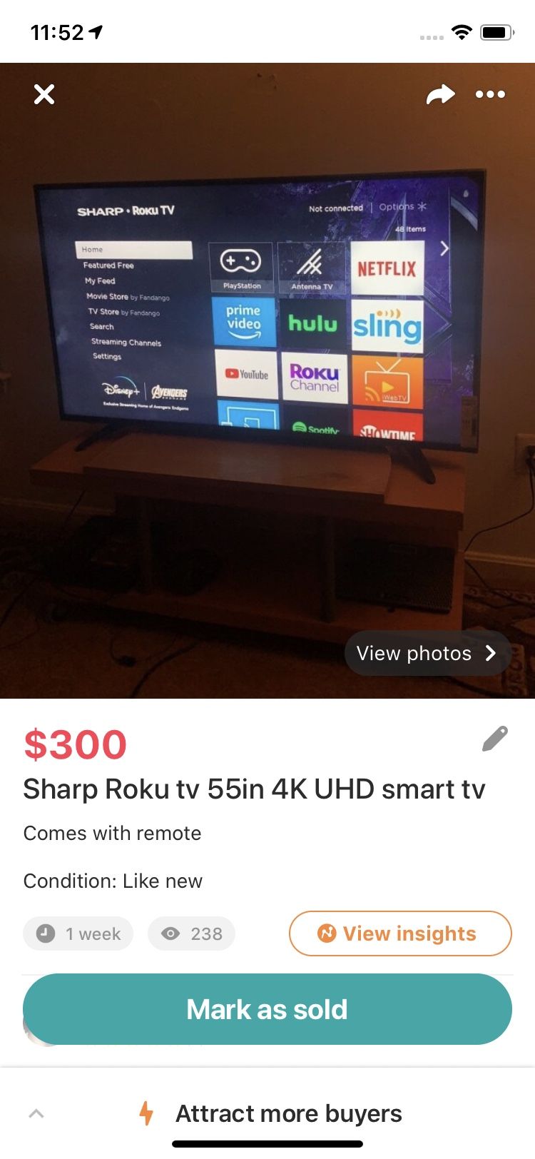 Sharp Roku tv 55in 4K UHD smart tv