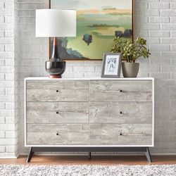 Mid-Century Modern 6 Drawer Dresser Gray/White Weathered(NEW IN A BOX)