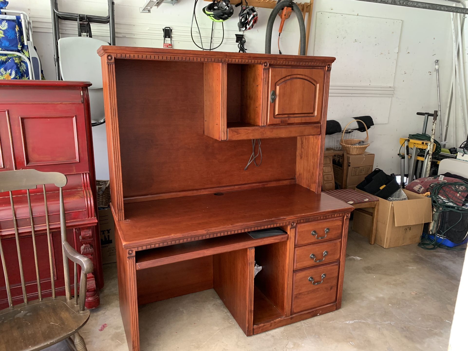Solid Cherry Desk With Hutch And Matching Bookcase