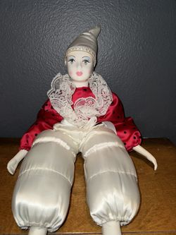 Set Of Two Mardi Gras Fairy Porcelain Doll Hand Painted Flower Petals Pink Silver 