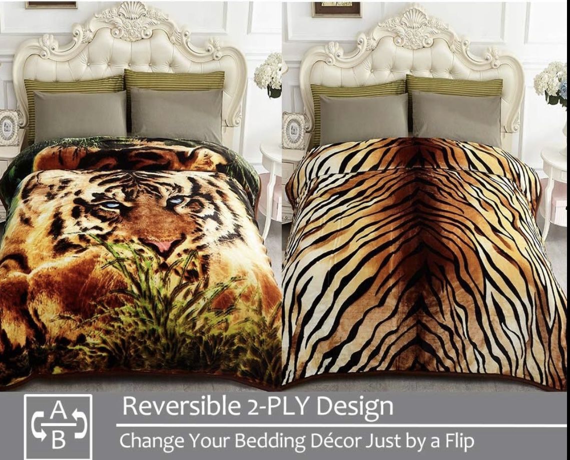 Brand New - Queen Tiger Blanket - 75'x87' Thick Korean Faux Mink, 520GSM Plush for Autumn Winter
