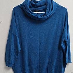 New Ann Taylor Sweater Top M Blue Cowl Neck 3/4 Sleeve Soft Knit Lightweight