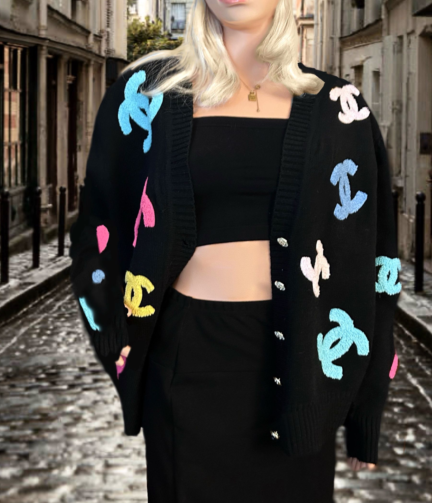 Chanel black knit cardigan