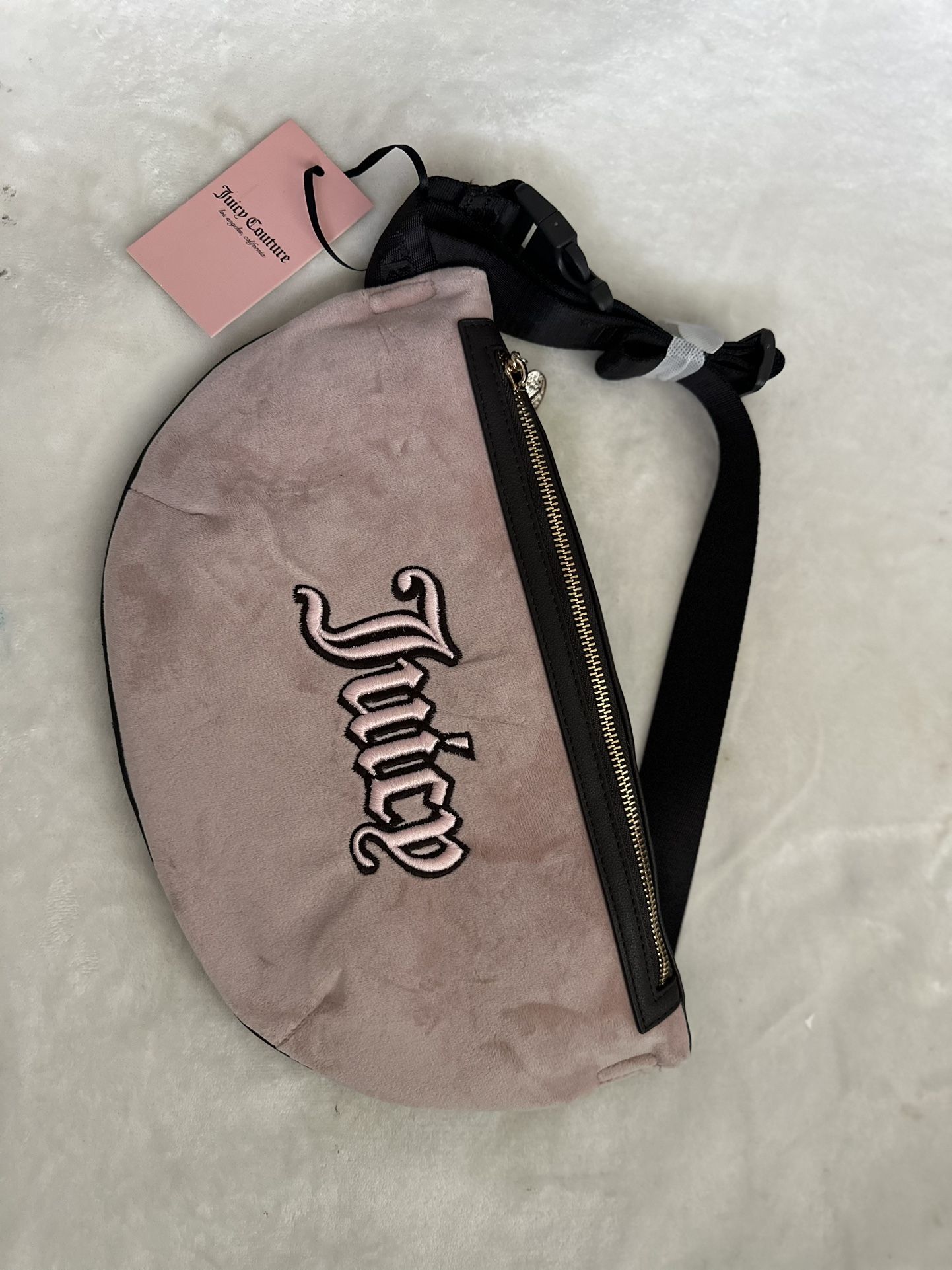 Juicy Couture Logo Velour Fanny Pack Belt Bag Brown Dusty Pink