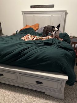 Gray Wood Bed Frame with Storage Drawers