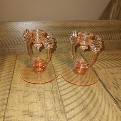 Glass Light Pink Candle Holders