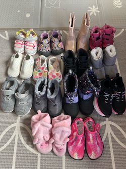 Lot of toddler shoes, clothes, sleep sacks