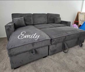 Elegant 2-PC Corduroy Sectional Sofa With Storage, Pullout Bed, And USB Port