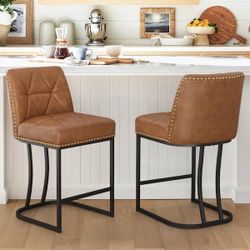 Set of 2 Faux Leather Barstools