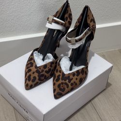 Leopard Print Ankle Strap Heels 7.5