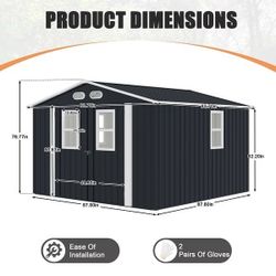 (New in box need assemble) 7.5’ L x 7.5’ W x 6.’ H galvanized steel Metal Storage Shed Outdoor Garden Backyard 7.5’ x7.5’ Storage.