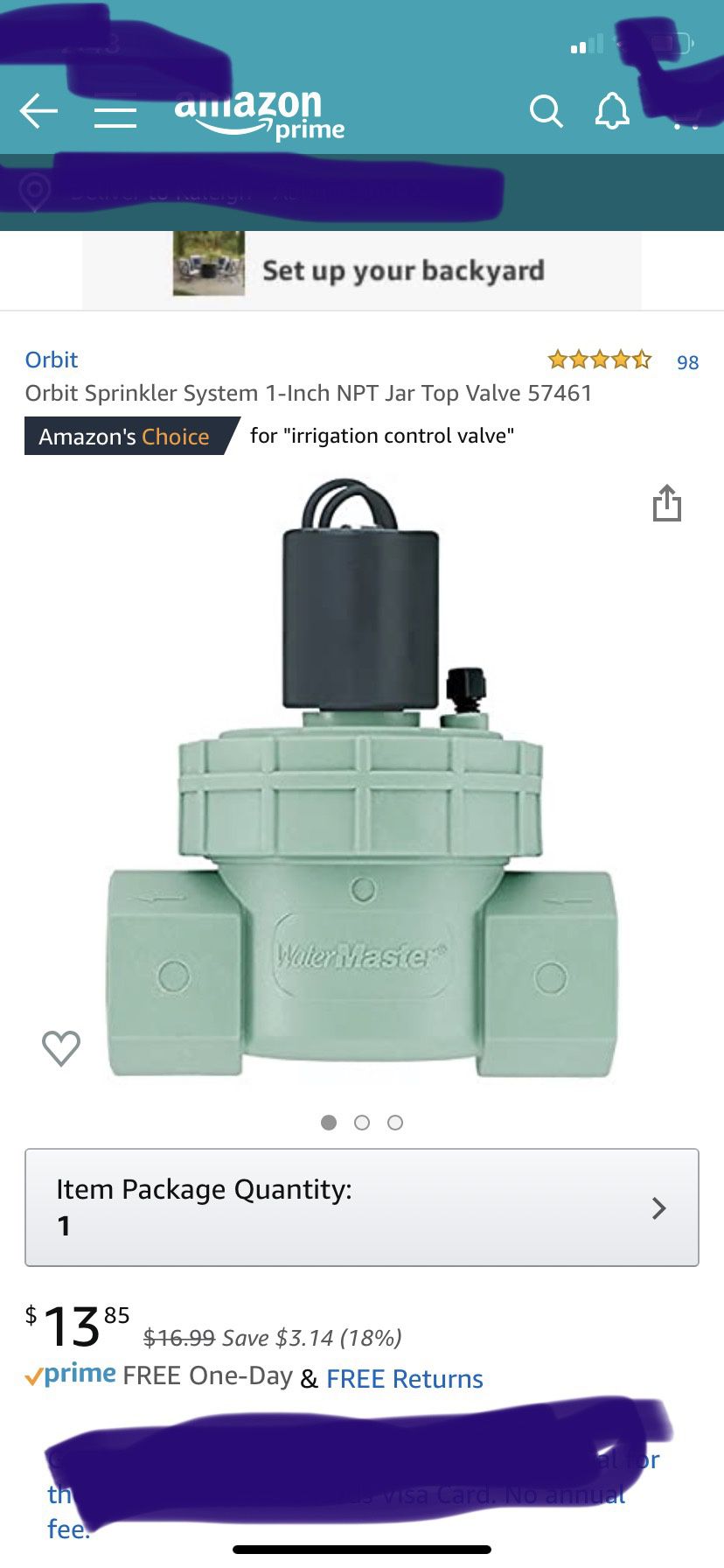 Jar-top sprinkler valve 3/4” in-line female connection