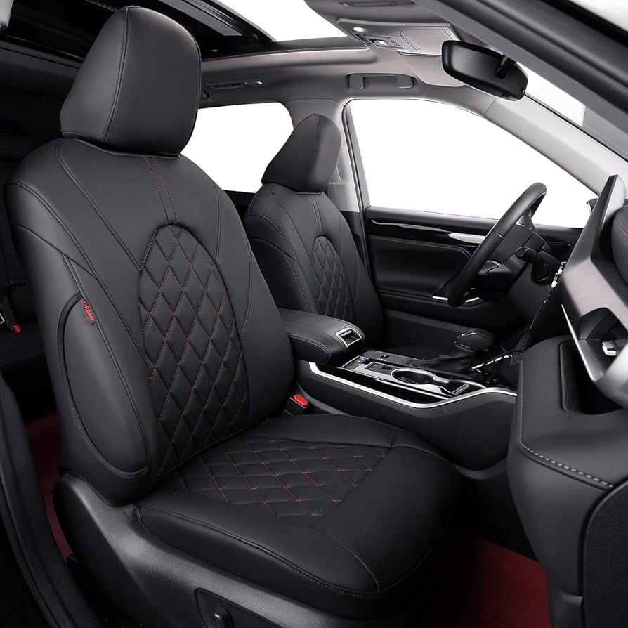 Custom Fit Camry Car Seat Covers for 2025 Toyota Camry LE,SE,Full Coverage Waterproof Leather Seat Protector(Full Set,Black/Red)