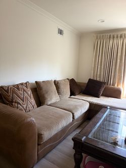 Leather & Fabric L-Shaped Sectional Sofa