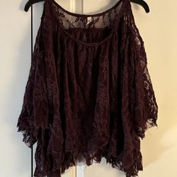Free People Lace Overlay Purple Top Size XS 