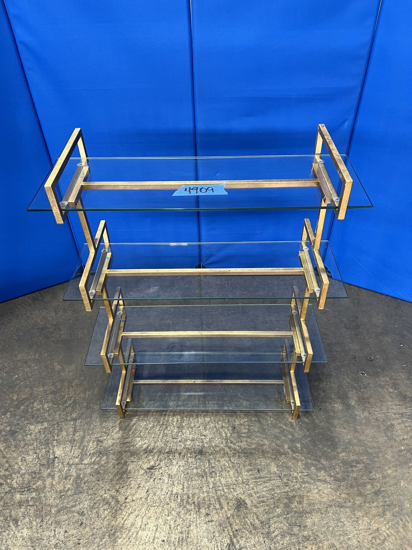 4 Tier Gold Metal Frame Glass Shelving Unit