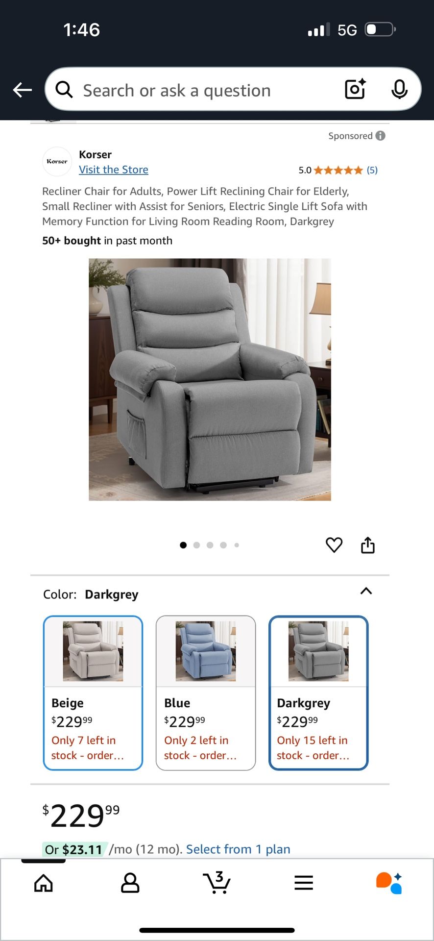 Grey Power Recliner Chair
