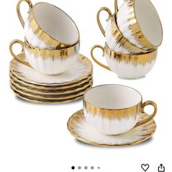 Espresso Mugs 2.5 Oz Cups & Saucers  Set (6)