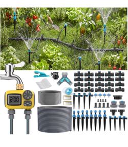 150-Foot Drip Irrigation System Kit with Timer High-flow automatic irrigation system, including 16 adjustable nozzles and quick-connect tubing, for ag