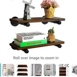 Set Of 3 Floating Shelves With Industrial Pipe Brackets 