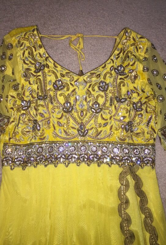 Yellow stone work party dress