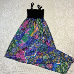 Boho Maxi Dress Women’s Small - Vibrant Multicolor Floral Polyester & Spandex