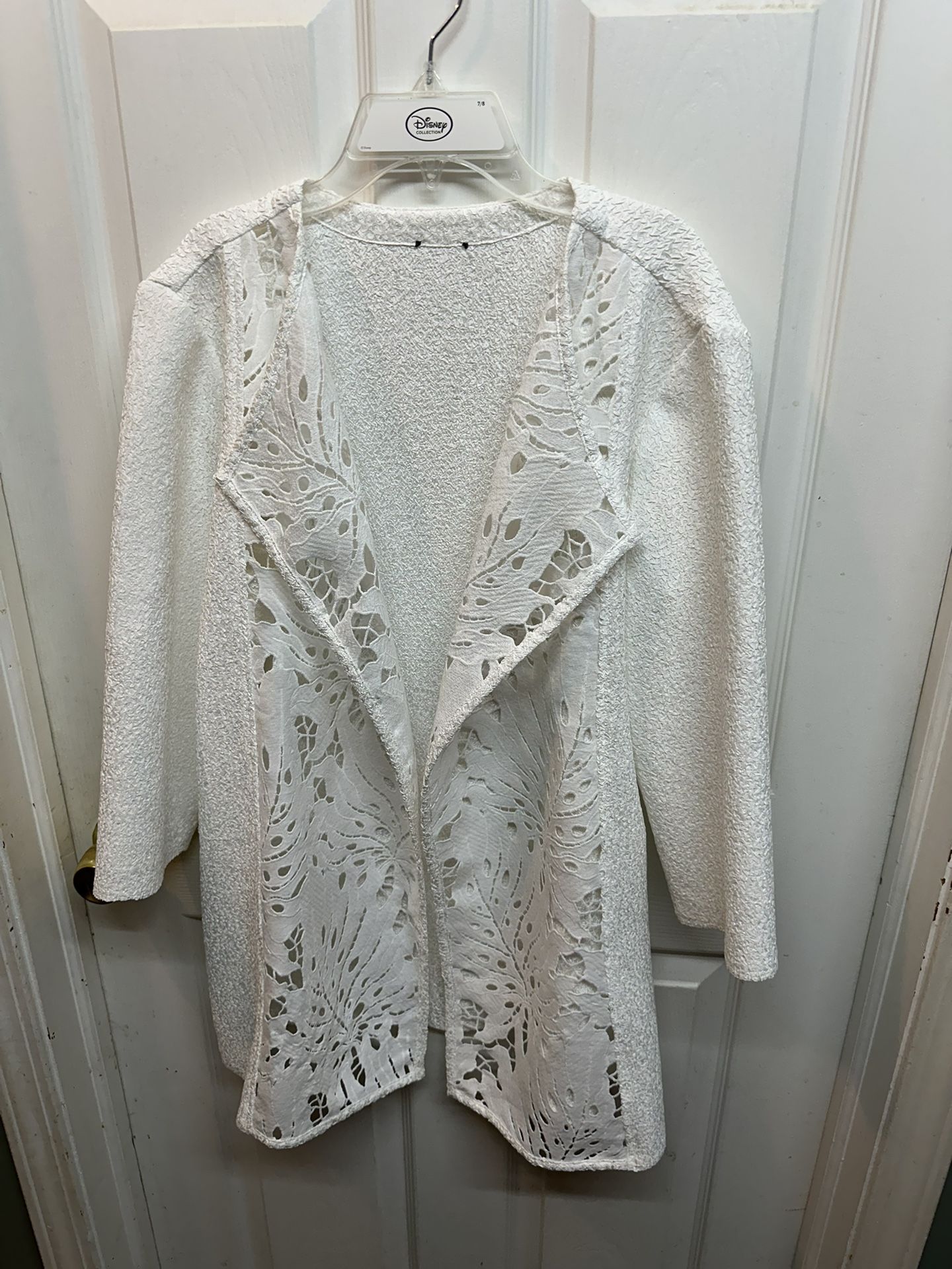 Chico’s White Crushed Lace Jacket Eyelet Travelers Collection Size 2 Or 12 Perfect Condition MSRP $149.00