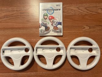 Mario Kart Wii w/ 3 Nintendo Steering Wheels