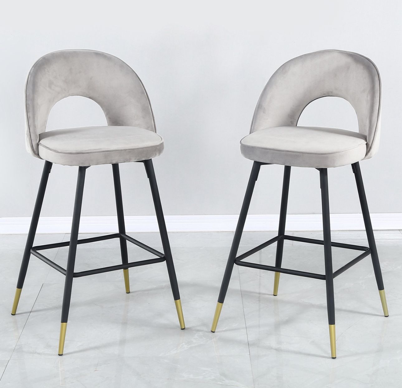 Bar Stools Velvet Upholstered Stools for Kitchen CounterPub,Gray