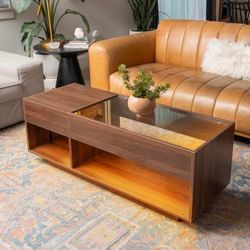 Wood Coffee Table with LED Light