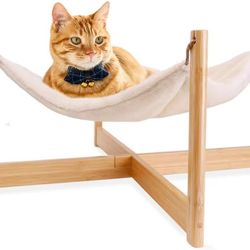 YouTik Large Cat Hammock Bed with Soft Cushion, Bamboo 21 x 21 Elevated Pet Bed for Outdoor Indoor, Furniture Suitable for Kitty, Puppy and Small Anim