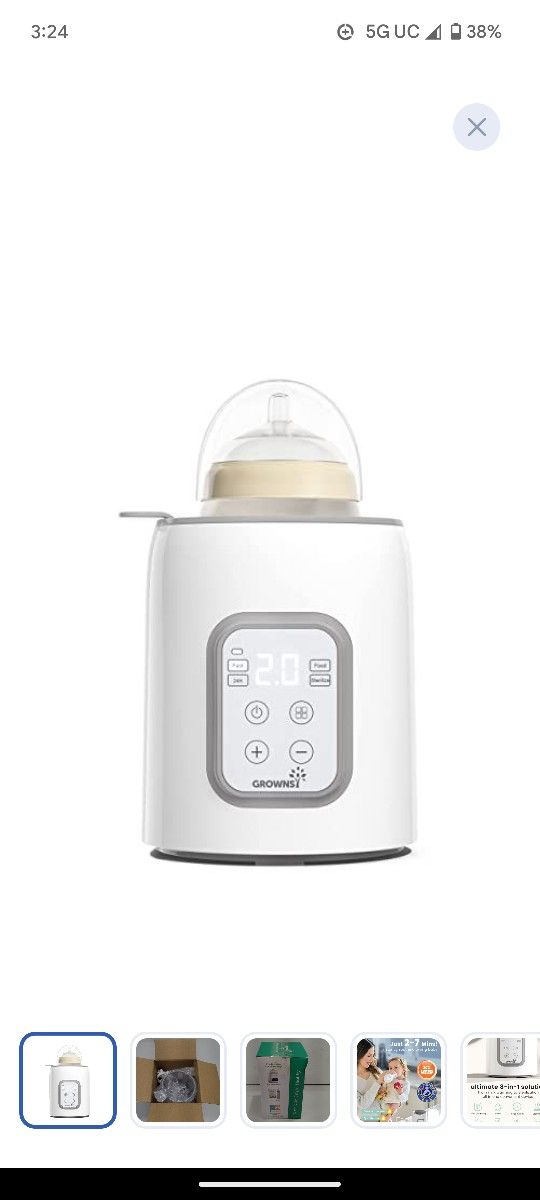 Bottle Warmer, GROWNSY 8-in-1 Fast Baby Milk Warmer with Timer for Breastmilk or Formula, Accurate Temperature Control, with Defrost, Sterili-zing, Ke