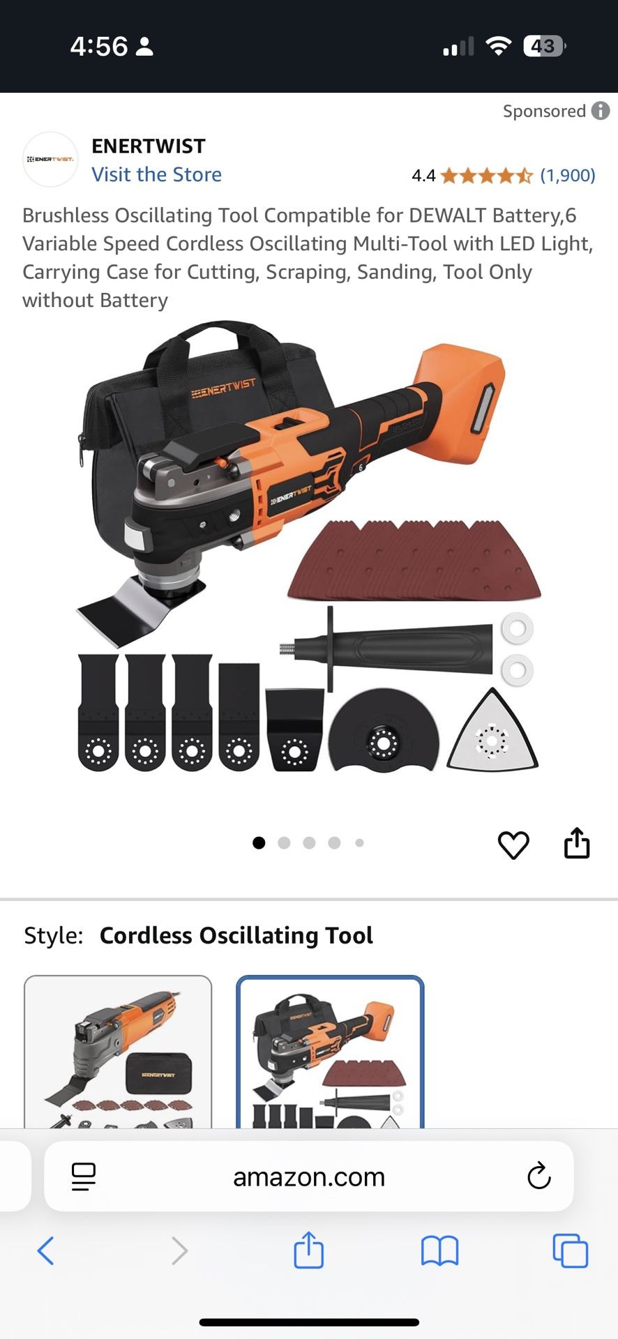 ENERTWIST Oscillating Tool Compatible for DEWALT Battery,6 Variable Speed Cordless Oscillating Multi