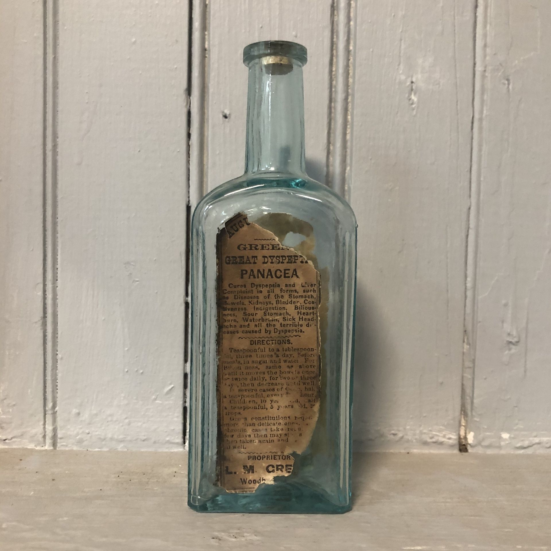 1800s Greens Great Dypsetic Pancacea Cure | Quack Nostrum Label Bottle