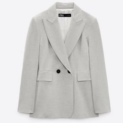 New Zara Tailored Double Breasted Blazer, Gray, Size XS, New Without Tags