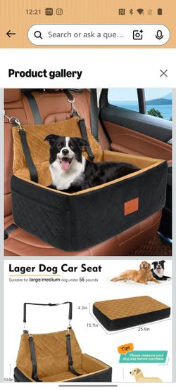 Dog Car Seat for Large Medium Dogs,Washable Pet Car Seat Under 55 lbs or 2 Small Dogs,Dog Booster Seat with Thick Cushion,2 Safety Leashes Travel Car 