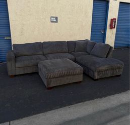 Corduroy Fabric Sectional with Ottoman