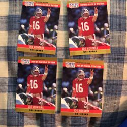 1990 Pro set Joe Montana Error Card Lot. Four Cards