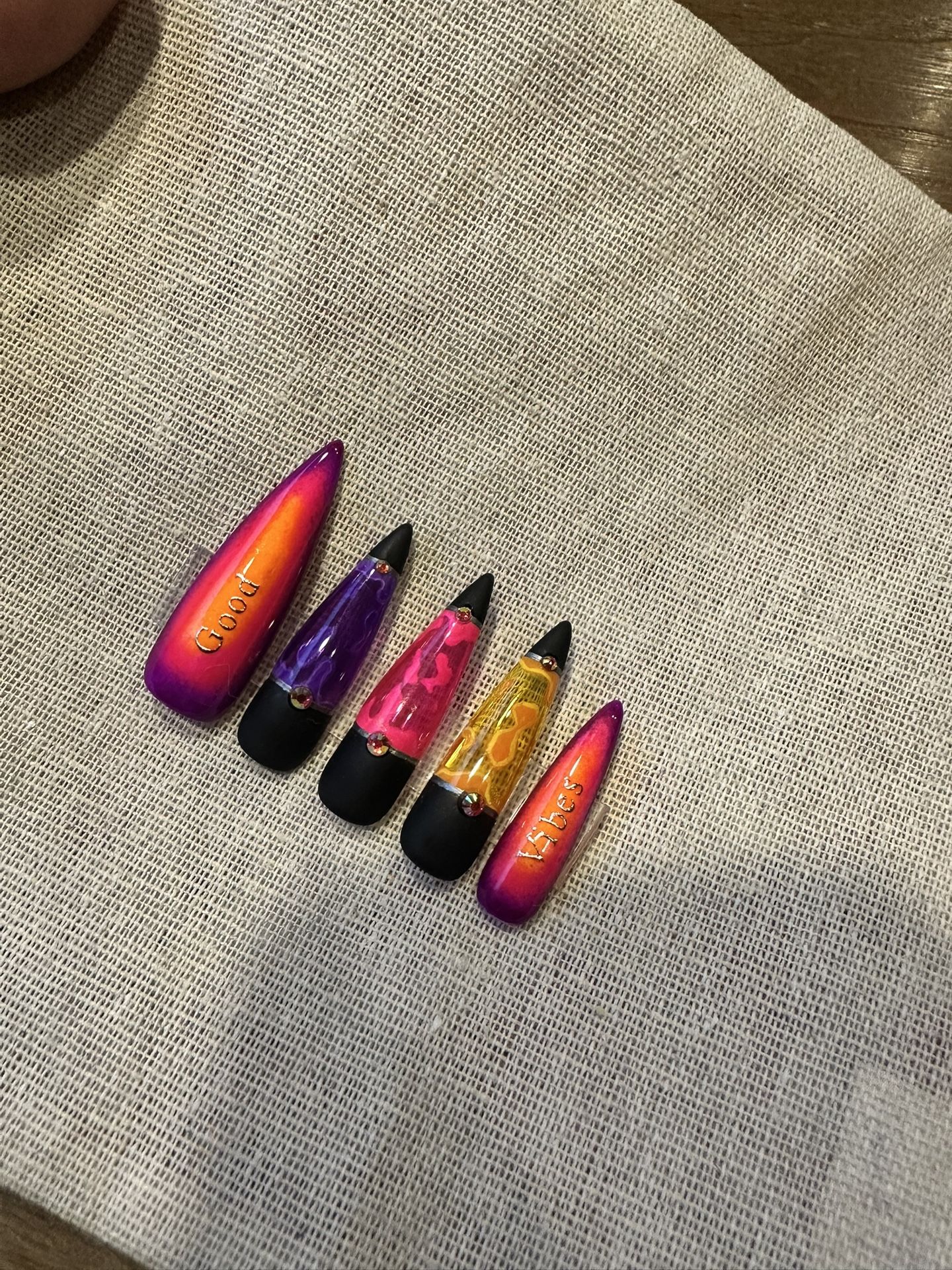 XL Stiletto Lava Lamp Inspired Nails- Custom, Hand painted