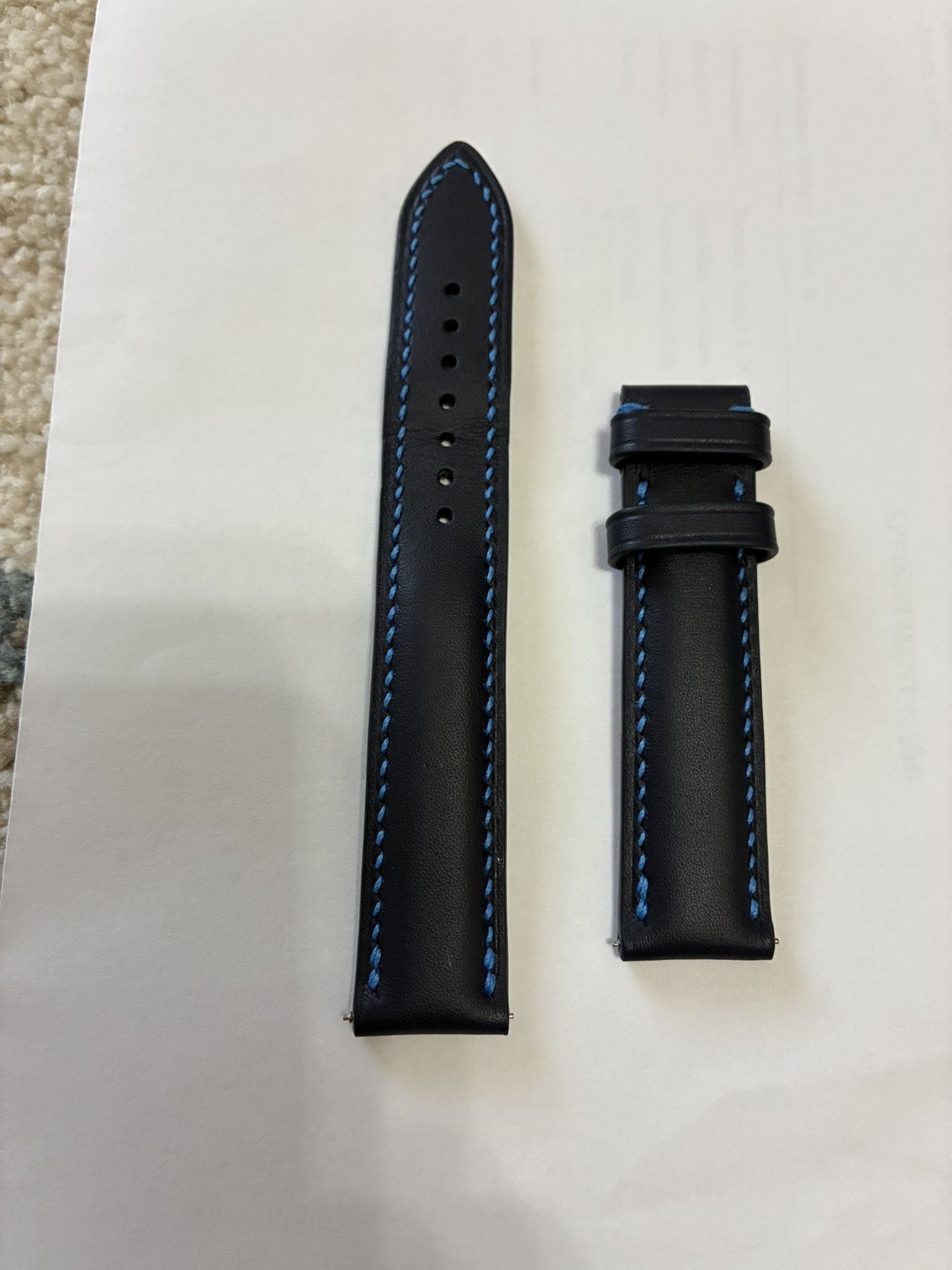 Dark Blue with Light Blue Stitch Watch Strap; For Deployant Clasp Not Included