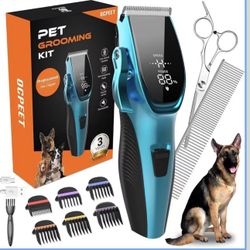 Dog Grooming Kit Low Noise Dog Clippers for Grooming Rechargeable Cordless Dog Grooming Clippers 2 Speed 6 Guards for Thick Knot Coats Pet Grooming Ki