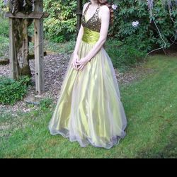 Green and pink sequin top Prom Dress