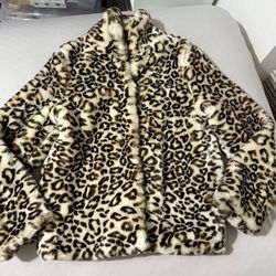 Leopard Print Faux Fur Jacket – Soft & Cozy, 4-Button Front