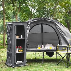 Folding Camping Storage Cabinet with 3 Shelves and Carry Bag, Portable Outdoor Organizer Kitchen Table, Quick Set-up for BBQ, Picnic, Backyard, 