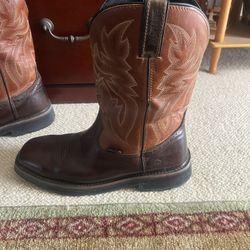 Wolverine Brown Square Toe Rancher Decorative Stitching Pull-on
