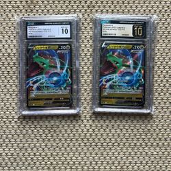 Rayquaza V Japanese Pokemon Collectible Card. Pristine 10 And Regular 10 Graded 