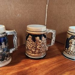 3 VINTAGE GERMAN STYLE CERAMIC BEER STEIN MUG
