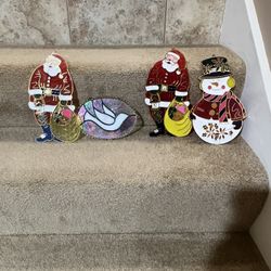 Christmas Sun Catchers Lot of 4 large 9” tall window decor Santa Snowman Dove