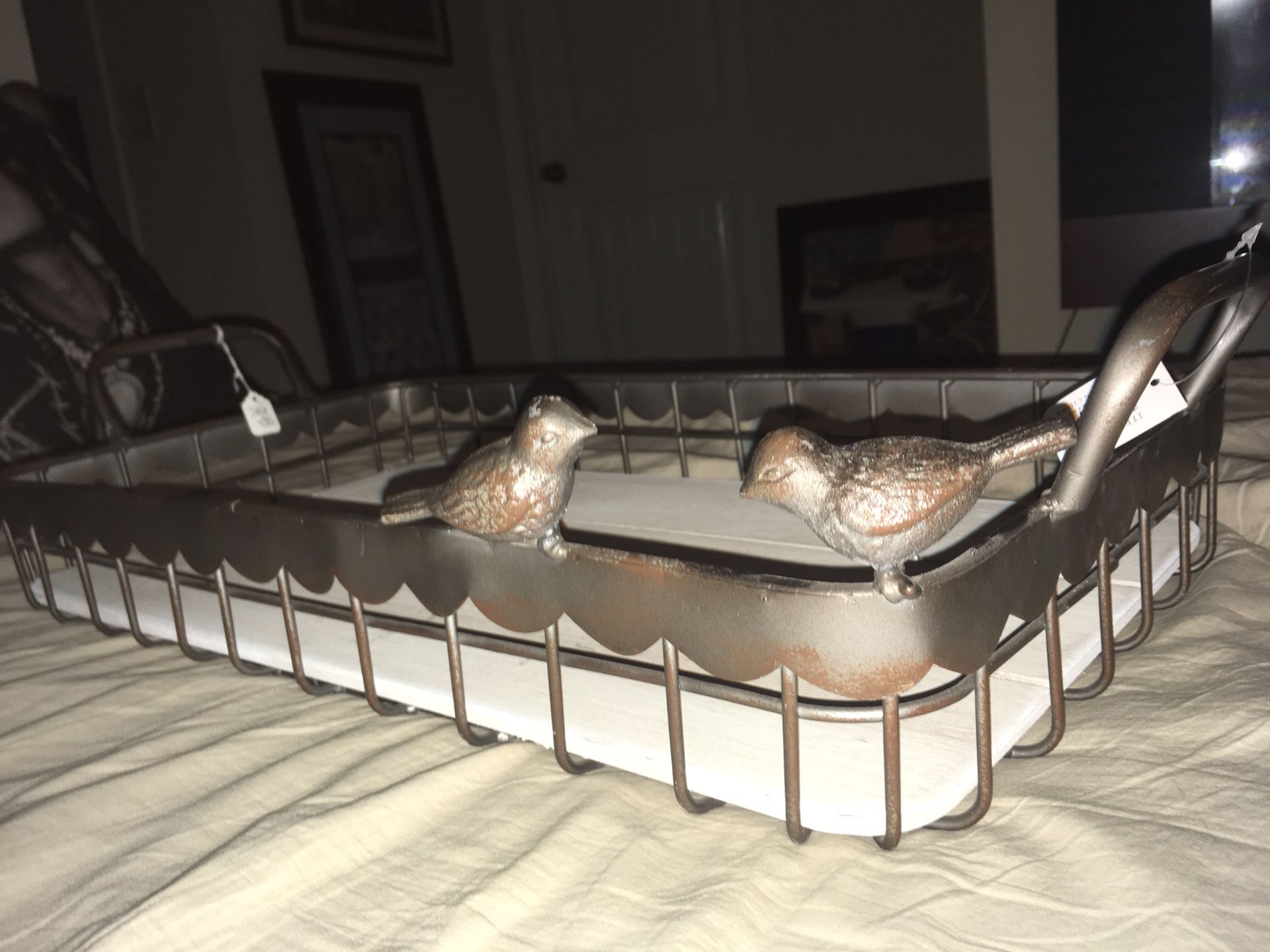 New song bird sculpture serving tray with wood and gift box